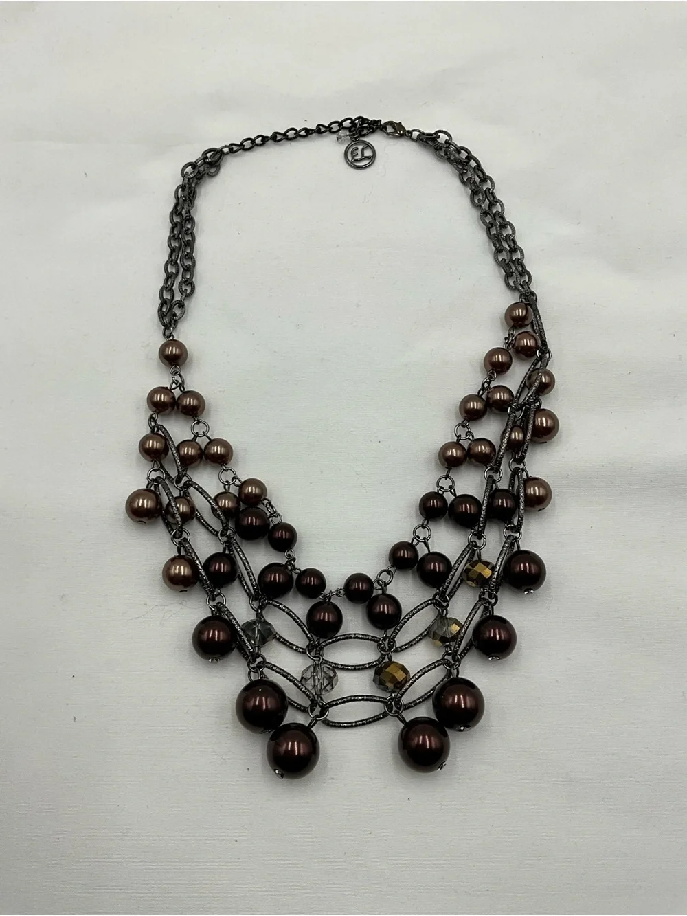 Erica Lyons Multi-Strand Gunmetal Faux Pearls Chocolate Brown Beaded Necklace